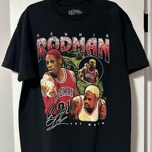 Men’s Dennis Rodman’The Worm’ Black Short-Sleeve T-Shirt. Size X-Large